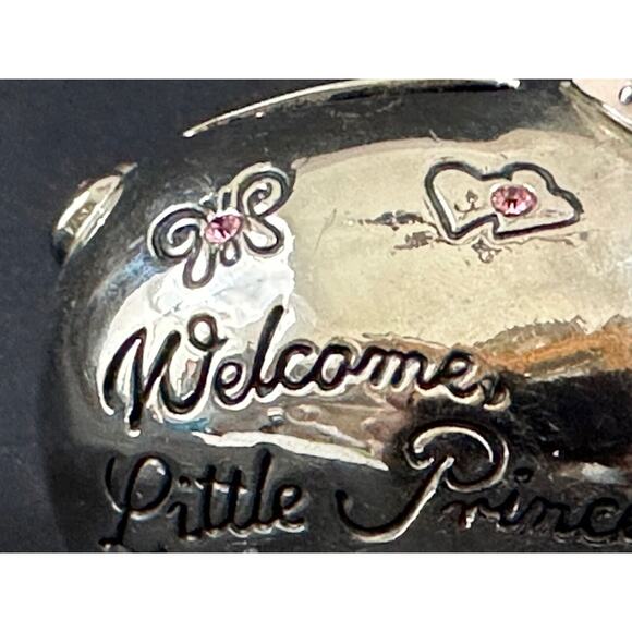MUD PIE "Welcome Little Princess" Silver with Pink Jewels Vintage Piggy Bank - Picture 6 of 12